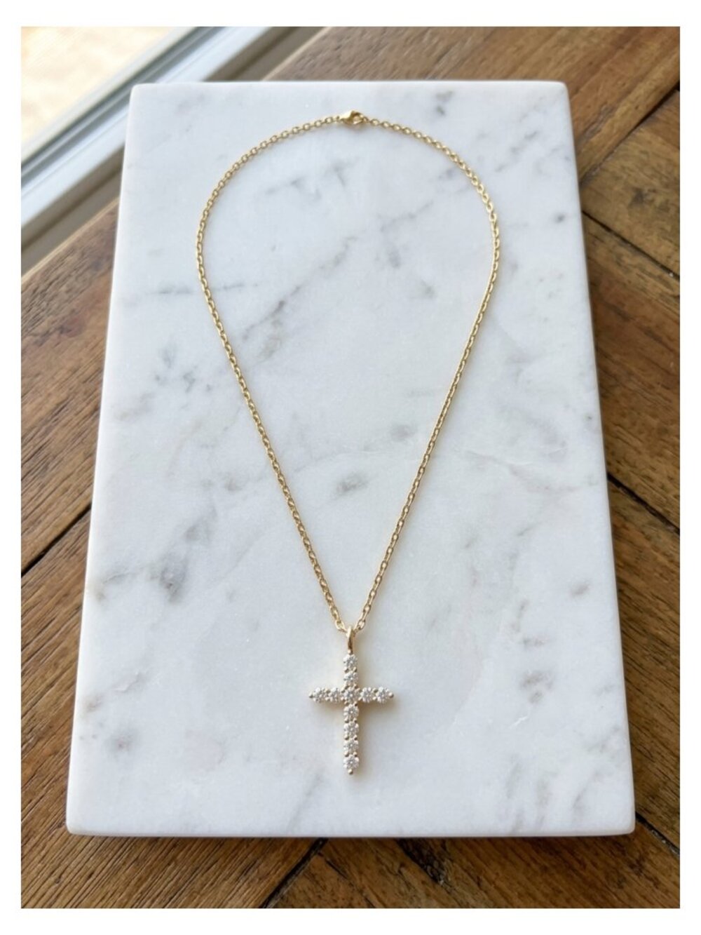 14K Gold Plated Cross Pendant Necklace 19" Cubic Zirconia Faith